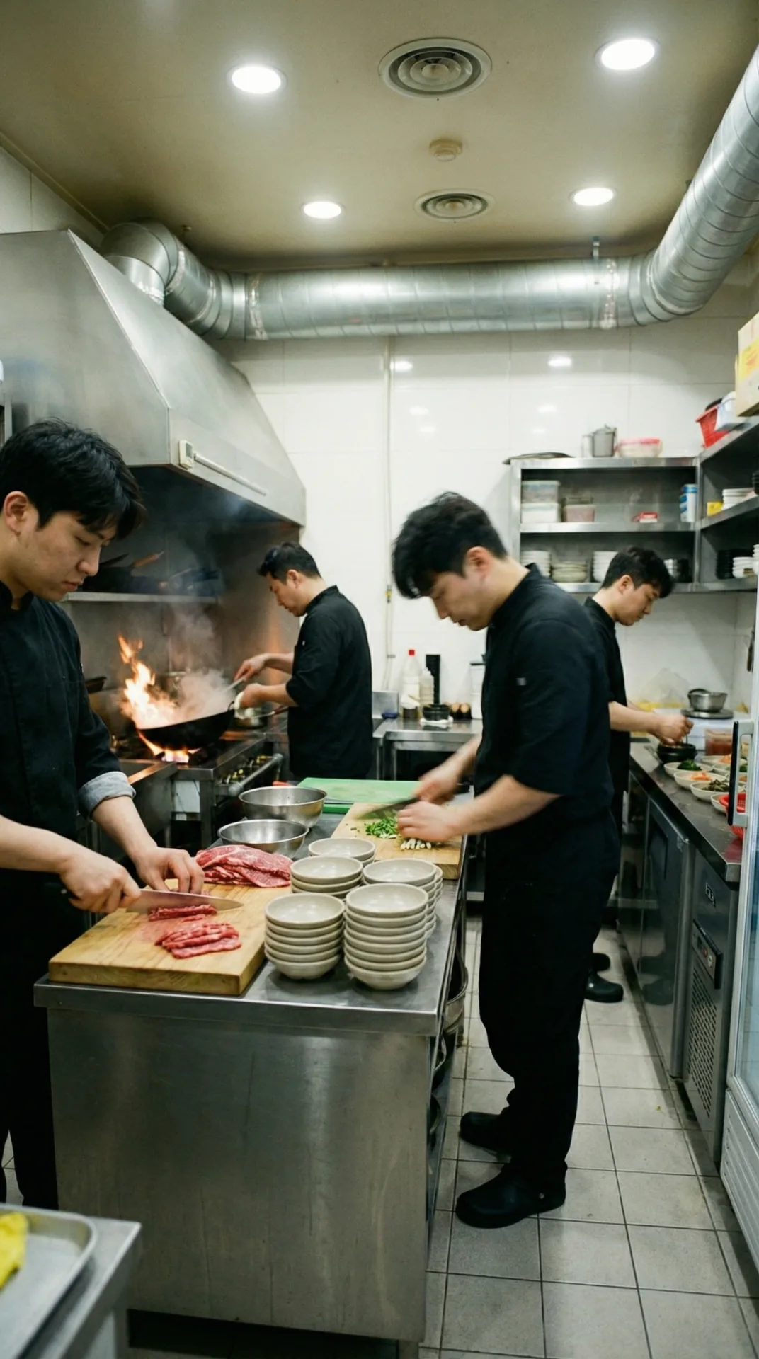 조리 중인 인물과 주방 · 세로 확장 이미지