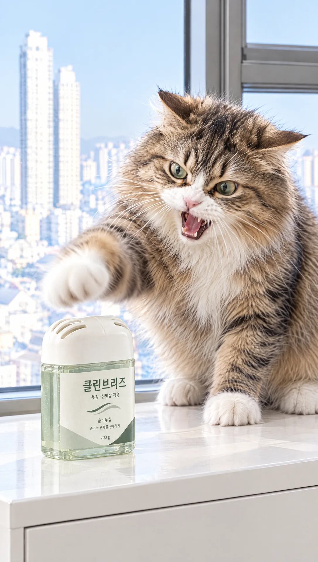 탈취제 옆에 있는 고양이 기준 이미지